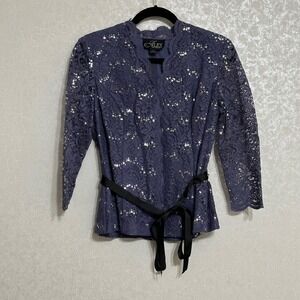 Alex Evenings Purple Sequin Lace Blouse